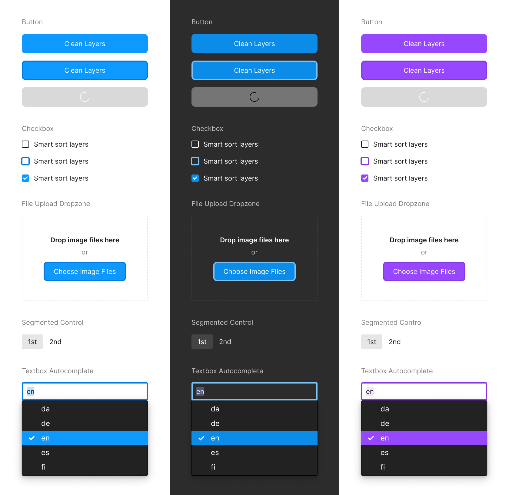 UI components from @create-figma-plugin/ui: Button, File Upload Dropzone, Textbox Numeric, Textbox Autocomplete, Checkbox, Selectable Item, Segmented Control
